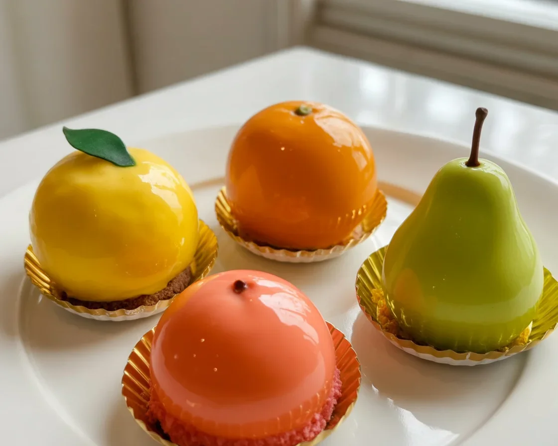 Delicious fruit-shaped mousse cakes in various styles and flavors from local bakeries.