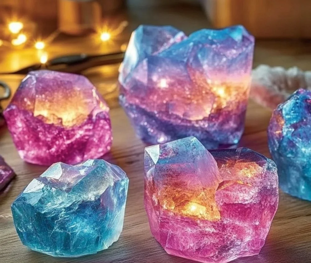 DIY color-changing crystal treasure stones glimmering in vibrant hues