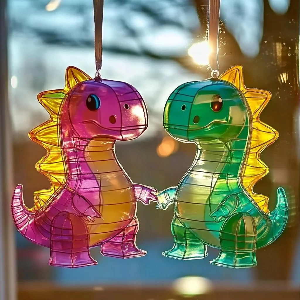 Colorful DIY dinosaur suncatchers for kids' crafts