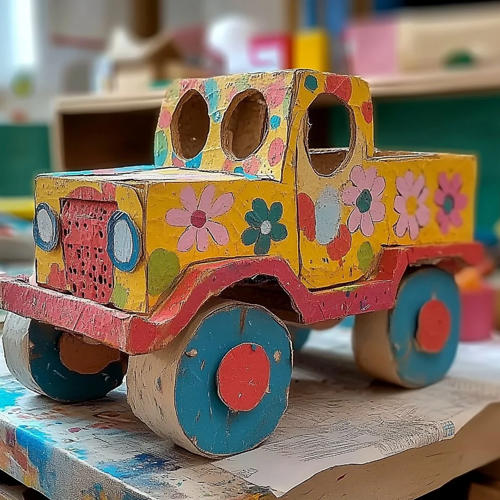 Colorful DIY egg carton dump truck craft for kids