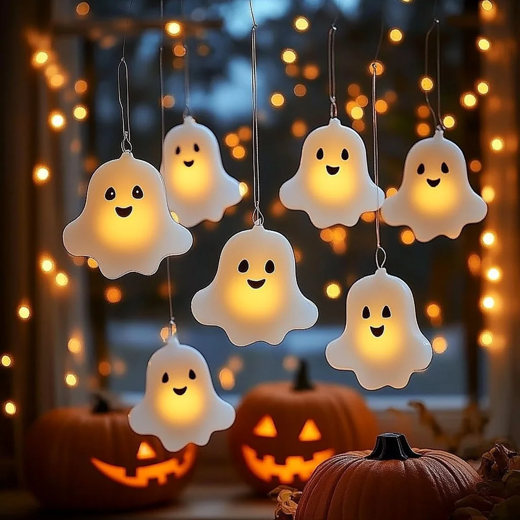 DIY floating white ghost window stickers for Halloween decoration