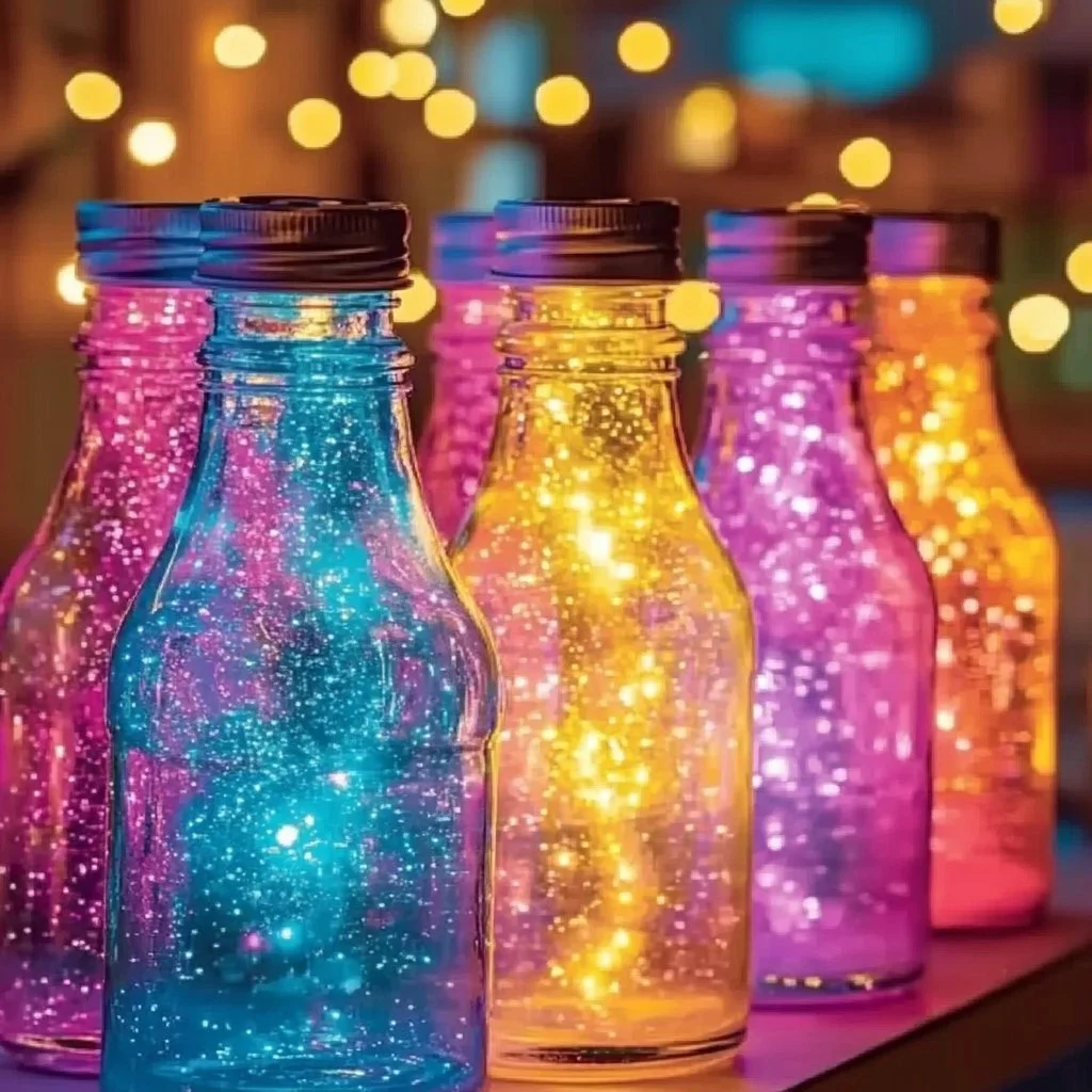 DIY Rainbow Glow Lava Lamp tutorial with colorful swirling liquids