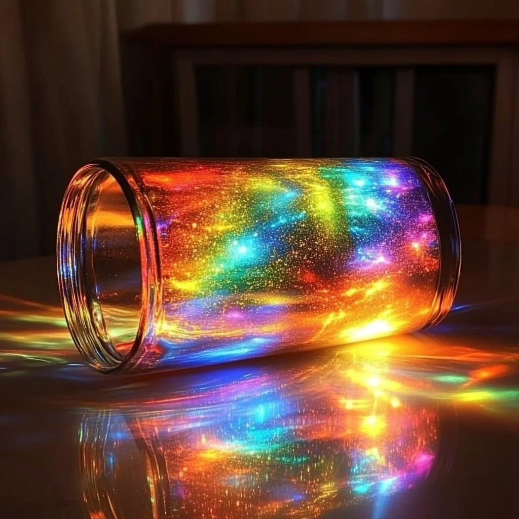 Colorful DIY rainbow light show setup illuminating a room with vibrant lights.