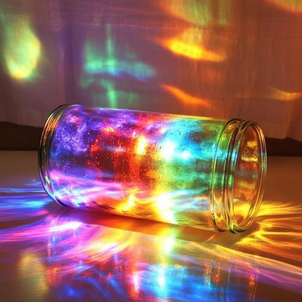 Colorful DIY rainbow light show illuminating a dark room