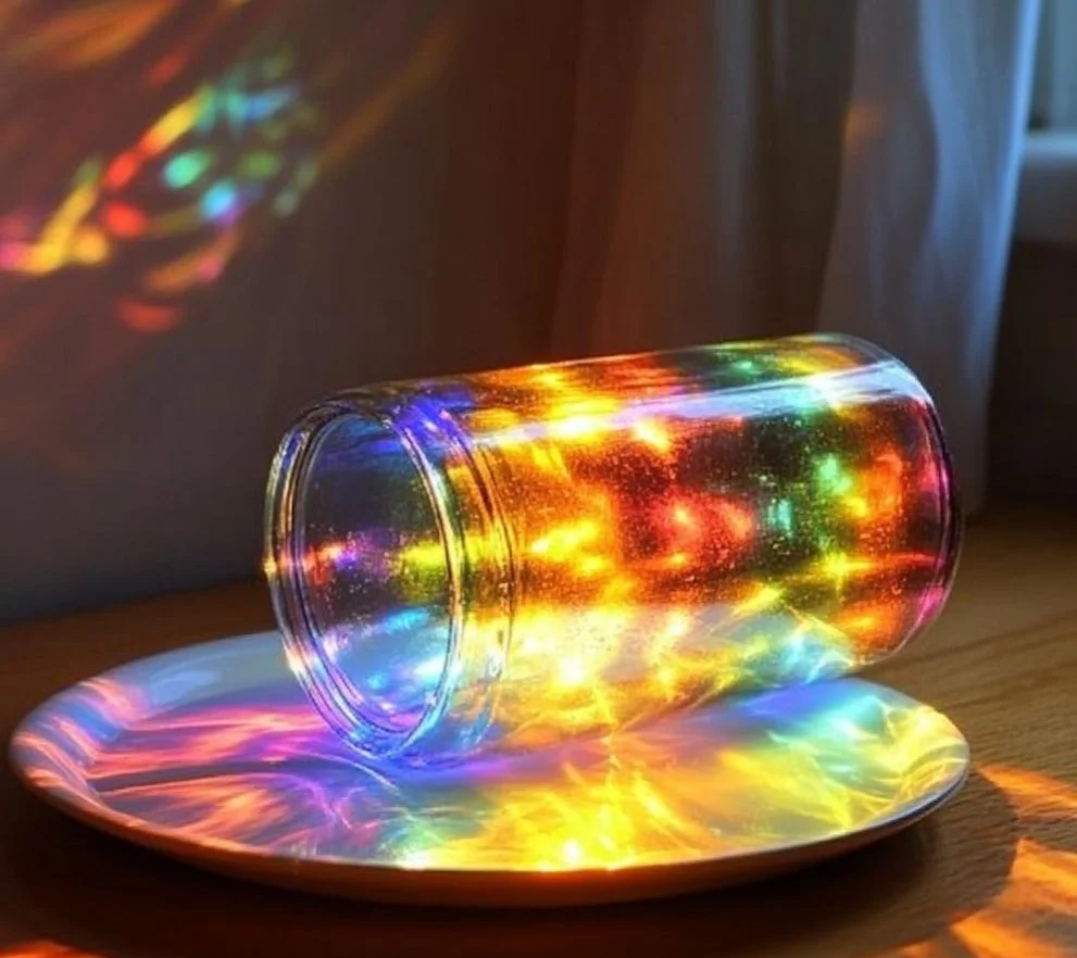 DIY rainbow light show setup with colorful lights and decorations