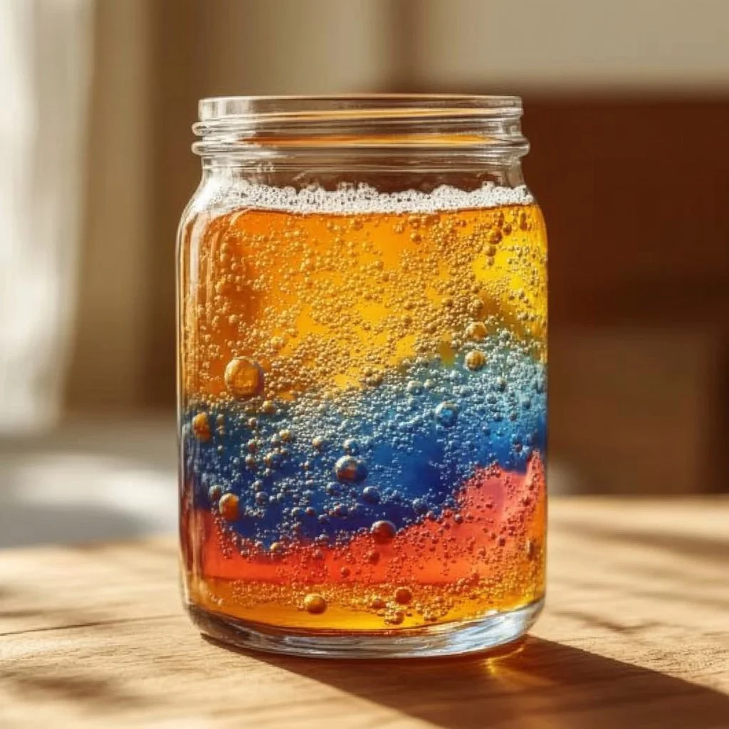 Colorful salt volcano science activity demonstrating liquid density for kids
