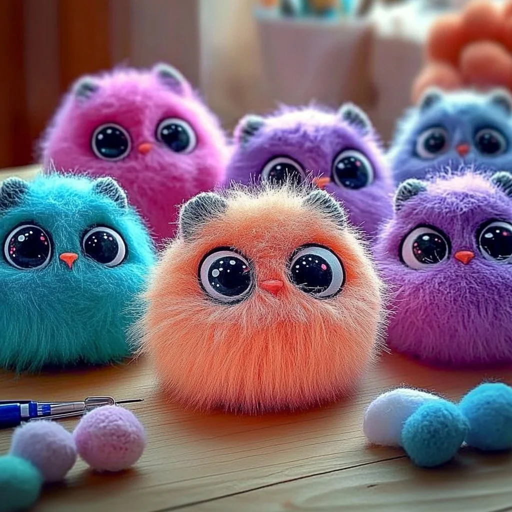 Fluffy Pet Rocks craft project with colorful decoration and soft textures