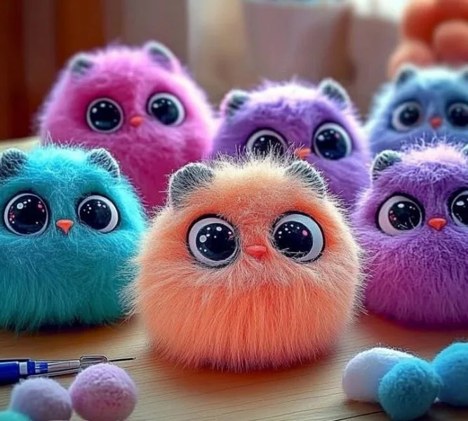 Crafting fluffy pet rocks with colorful materials for creative fun.