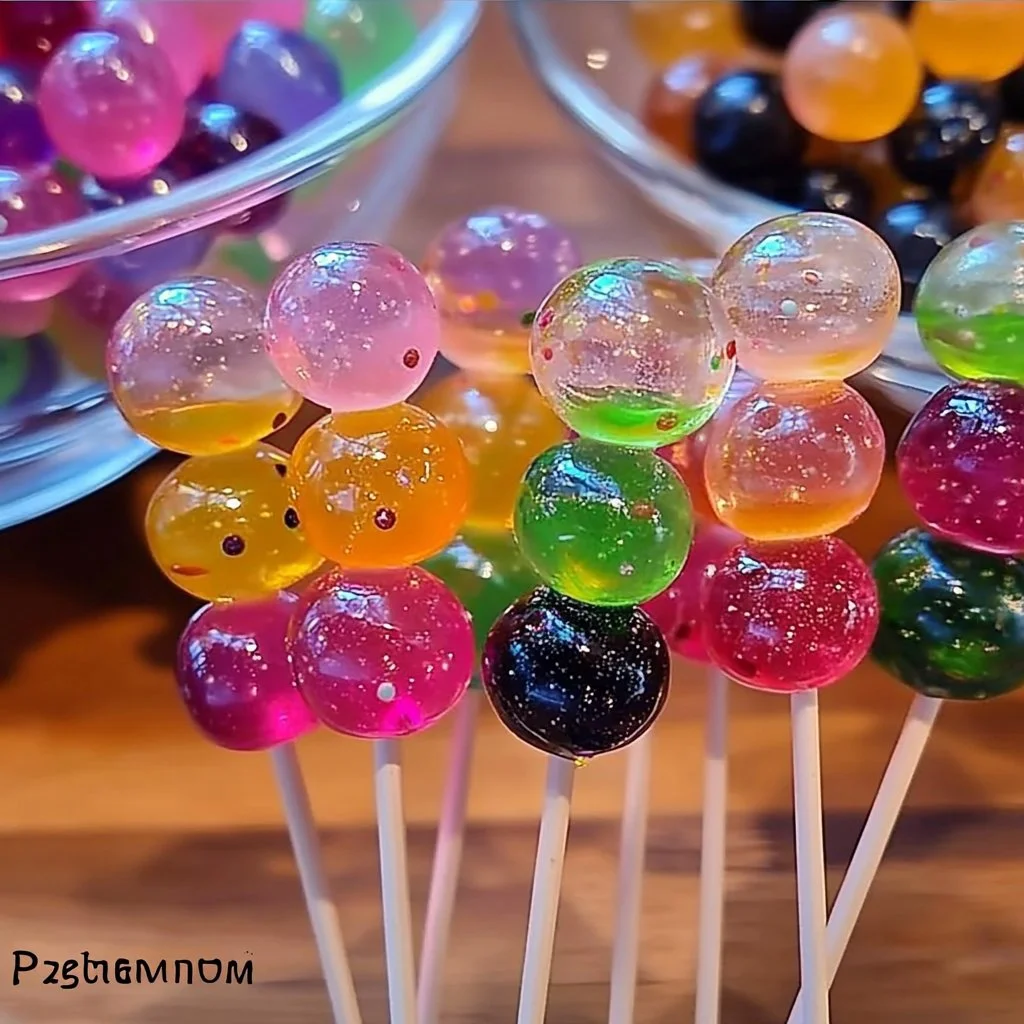 Colorful fruity crystal jelly balls in a bowl