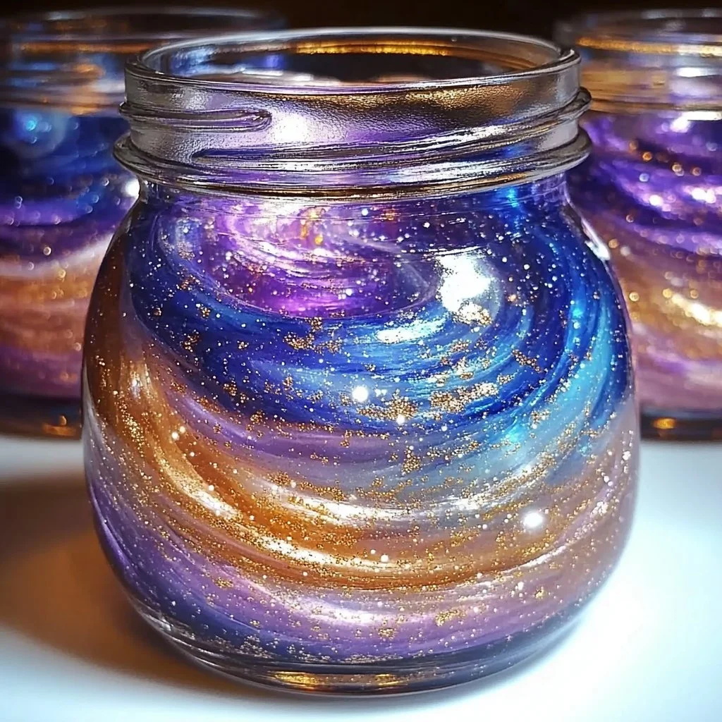 DIY Galaxy in a Jar project with colorful stars and swirling colors