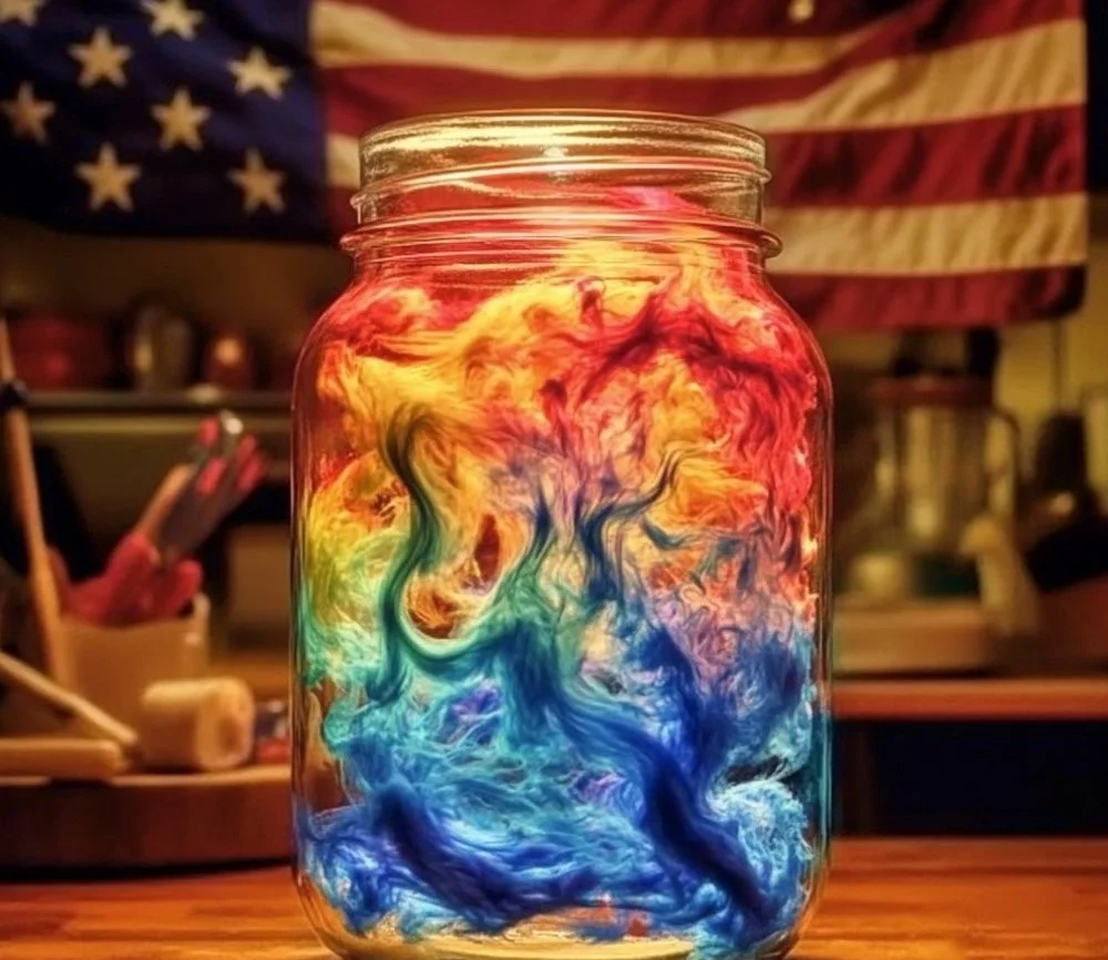 Jars containing glow-in-the-dark fireworks for summer night festivities