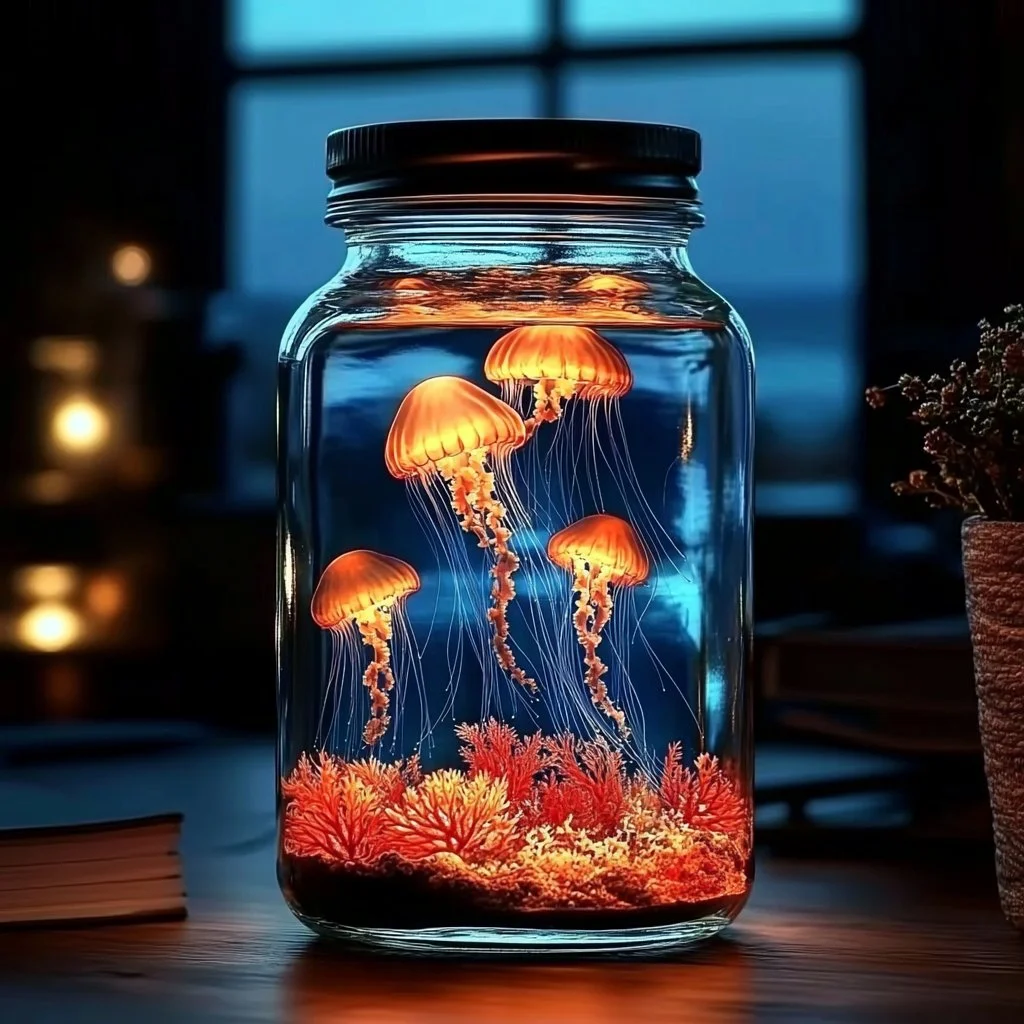 Glow-in-the-Dark Ocean Jar filled with ocean-themed decorations