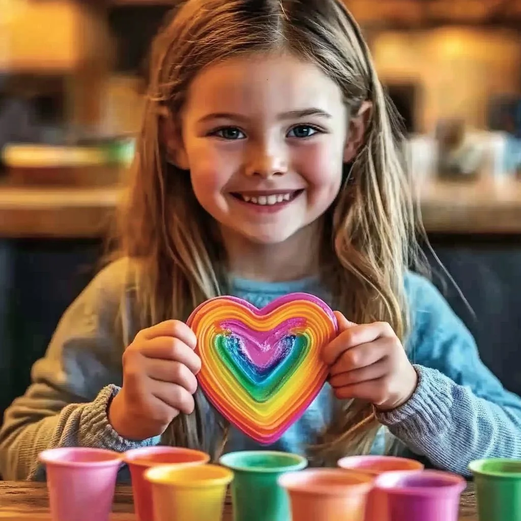 Colorful Glue Heart Suncatchers catching sunlight in a bright room