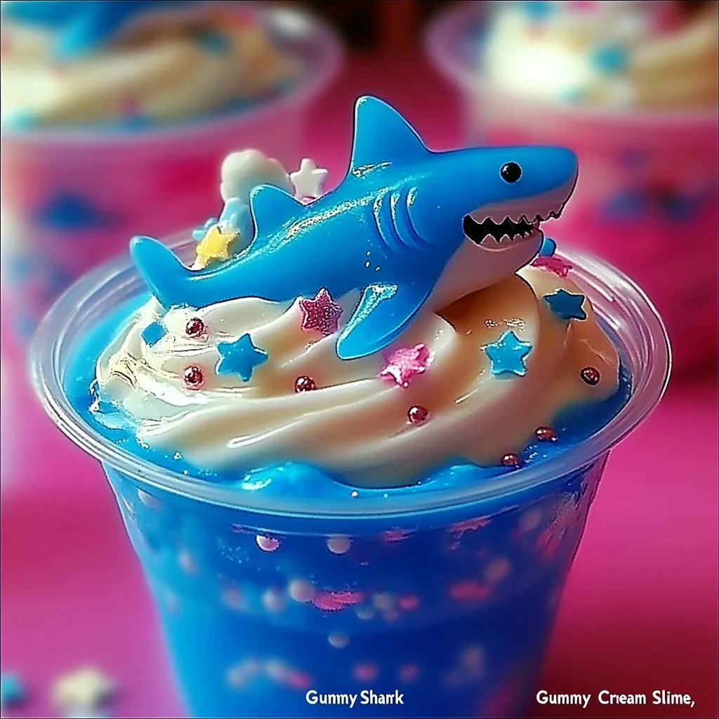 Gummy shark jelly cream slime in colorful, goopy texture.
