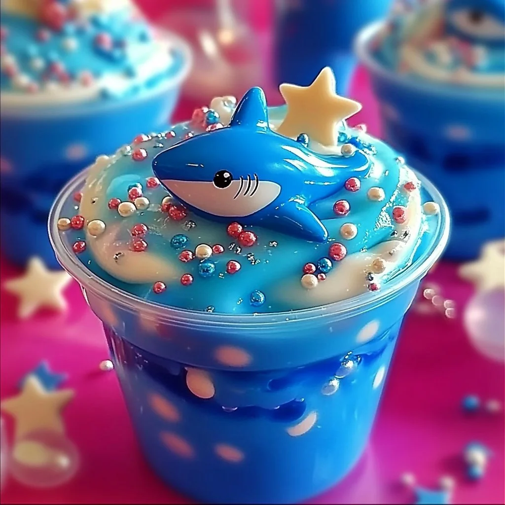 Gummy Shark Jelly Cream Slime in vibrant colors, perfect for sensory play.