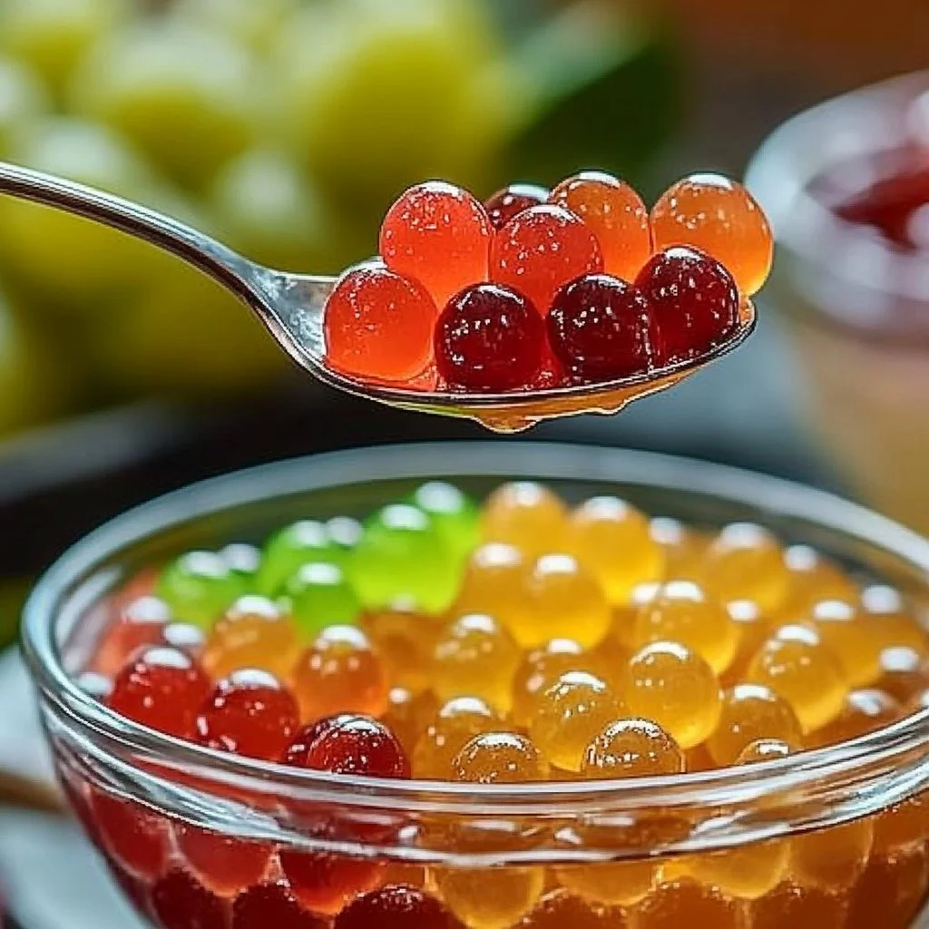 Colorful homemade popping boba catered for drinks and desserts
