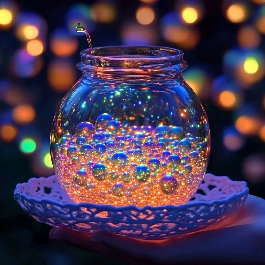 Homemade glow-in-the-dark bubbles in a dark setting