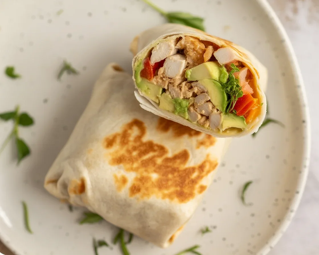 Healthy breakfast burrito packed with eggs, vegetables, and low-calorie ingredients.