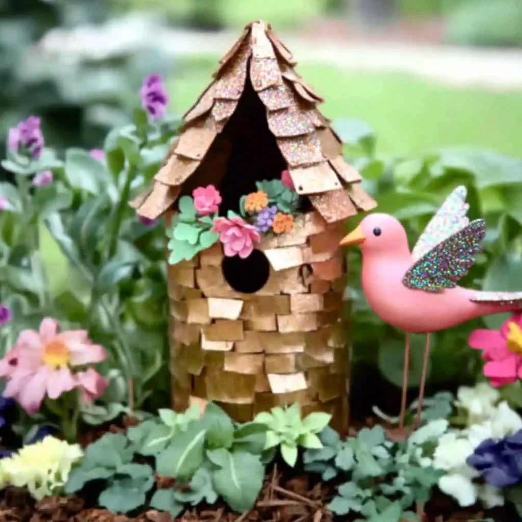 Colorful nature crafts made from leaves, twigs, and flowers for creative projects.