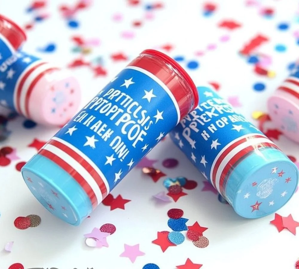 Colorful patriotic poppers ready for a festive celebration.
