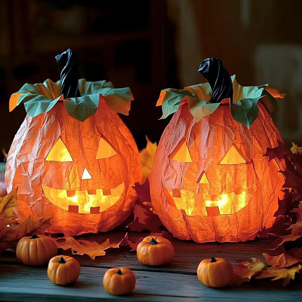 DIY pumpkin paper jars for autumn decor