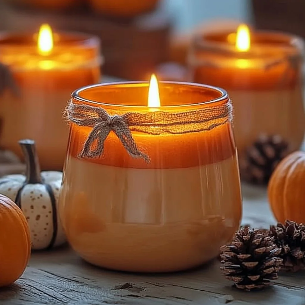 Pumpkin spice soy candles adding warmth and fragrance to your home decor.
