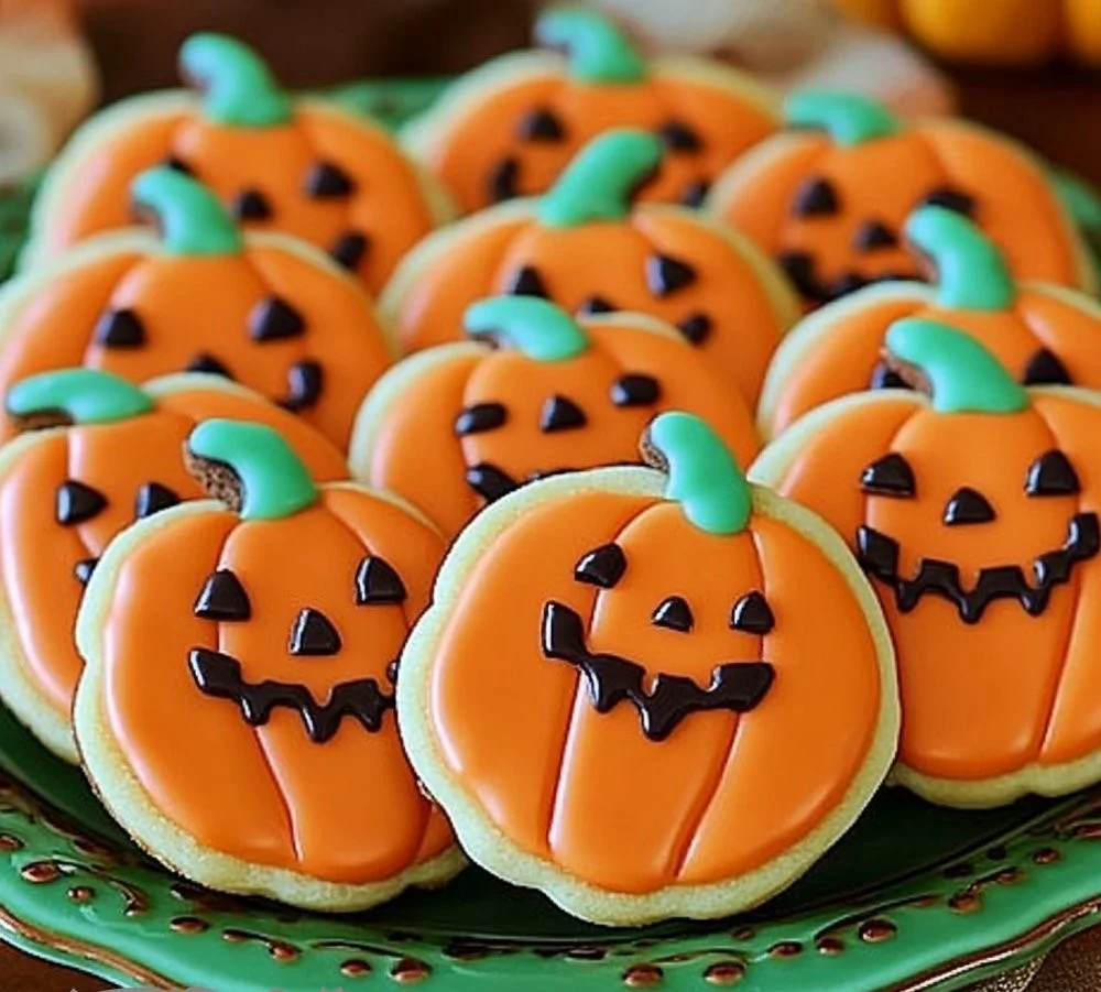 Freshly baked pumpkin-spice sugar cookies on a plate