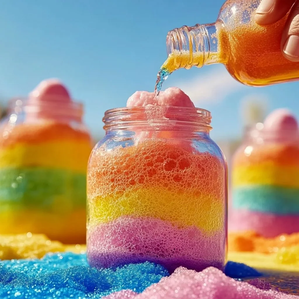 Colorful Rainbow Chalk Pop Jars for creative chalk art activities