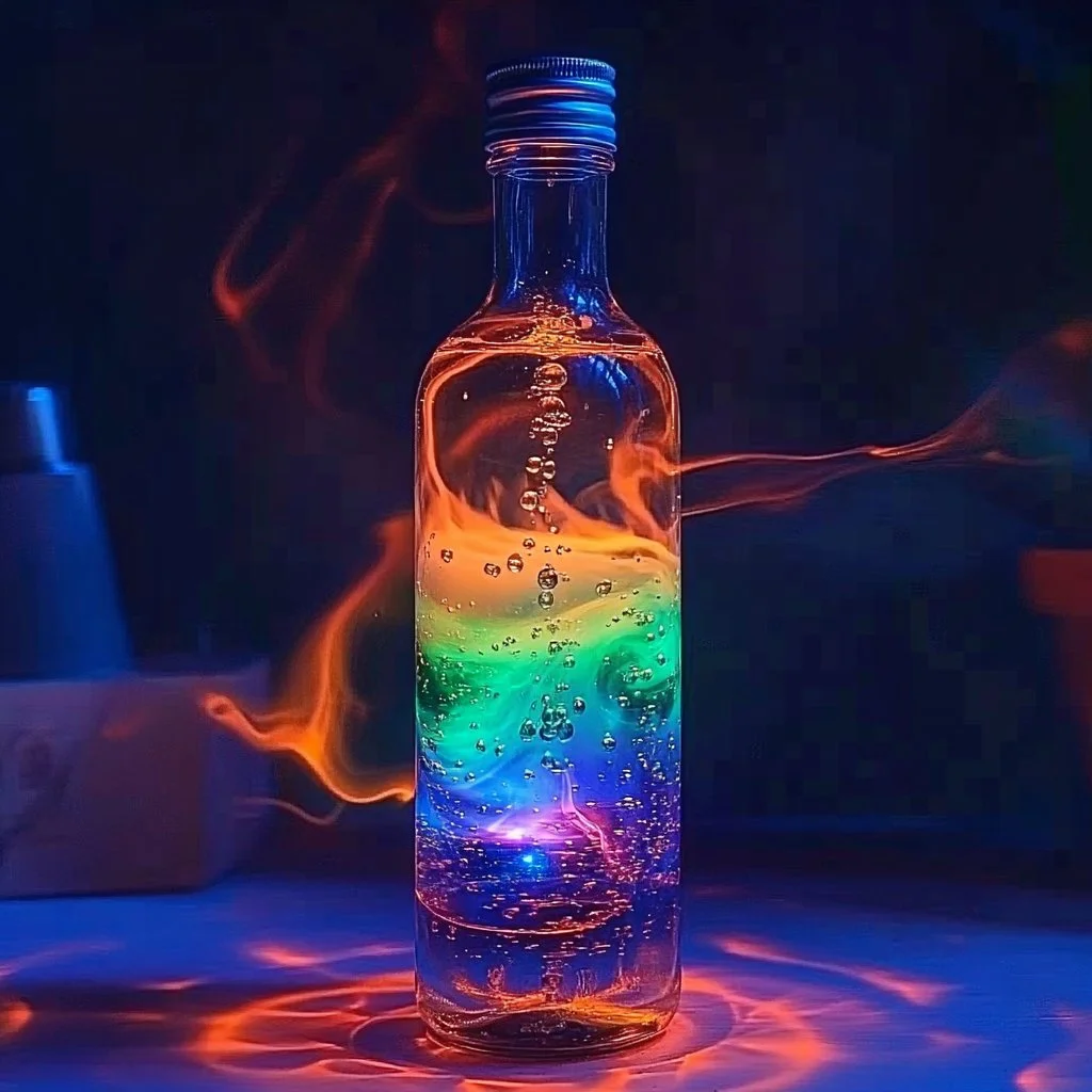 A colorful Rainbow Glow Lava Lamp illuminating a cozy room.