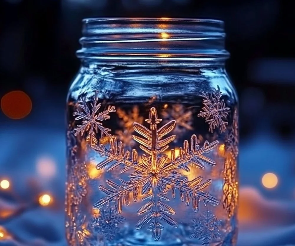 Shimmering ice crystals displayed in a decorative jar