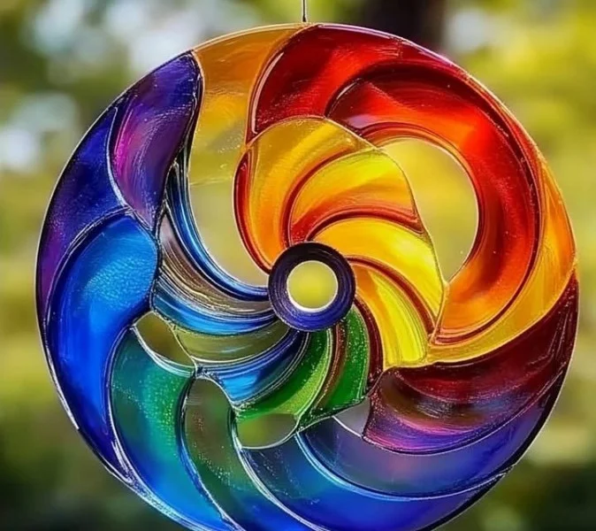 Creative suncatchers made from old CDs hanging in a window