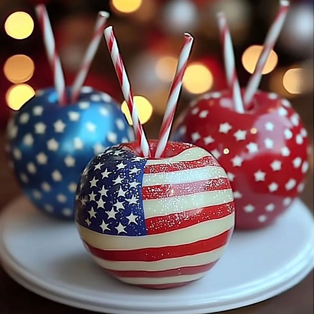 USA Flag Candy Apples decorated for Independence Day