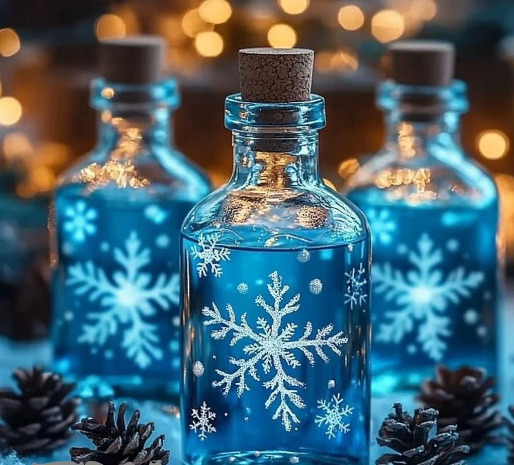 Colorful winter sensory bottles filled with snowflakes and sparkles for kids