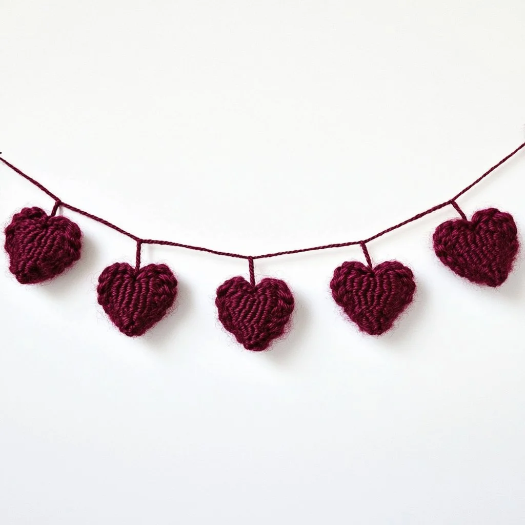 Handmade yarn wrapped heart garland for festive home decoration
