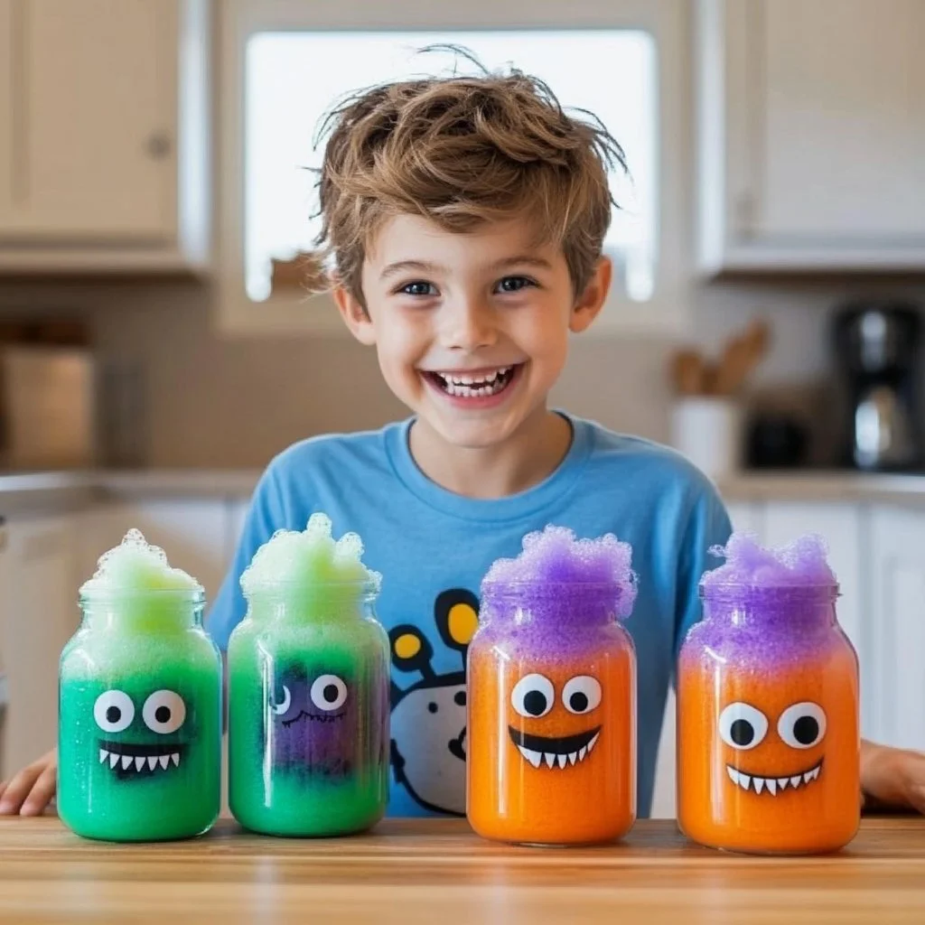 Baking Soda Bubbling Monster Jars - a fun science experiment with fizzy reactions