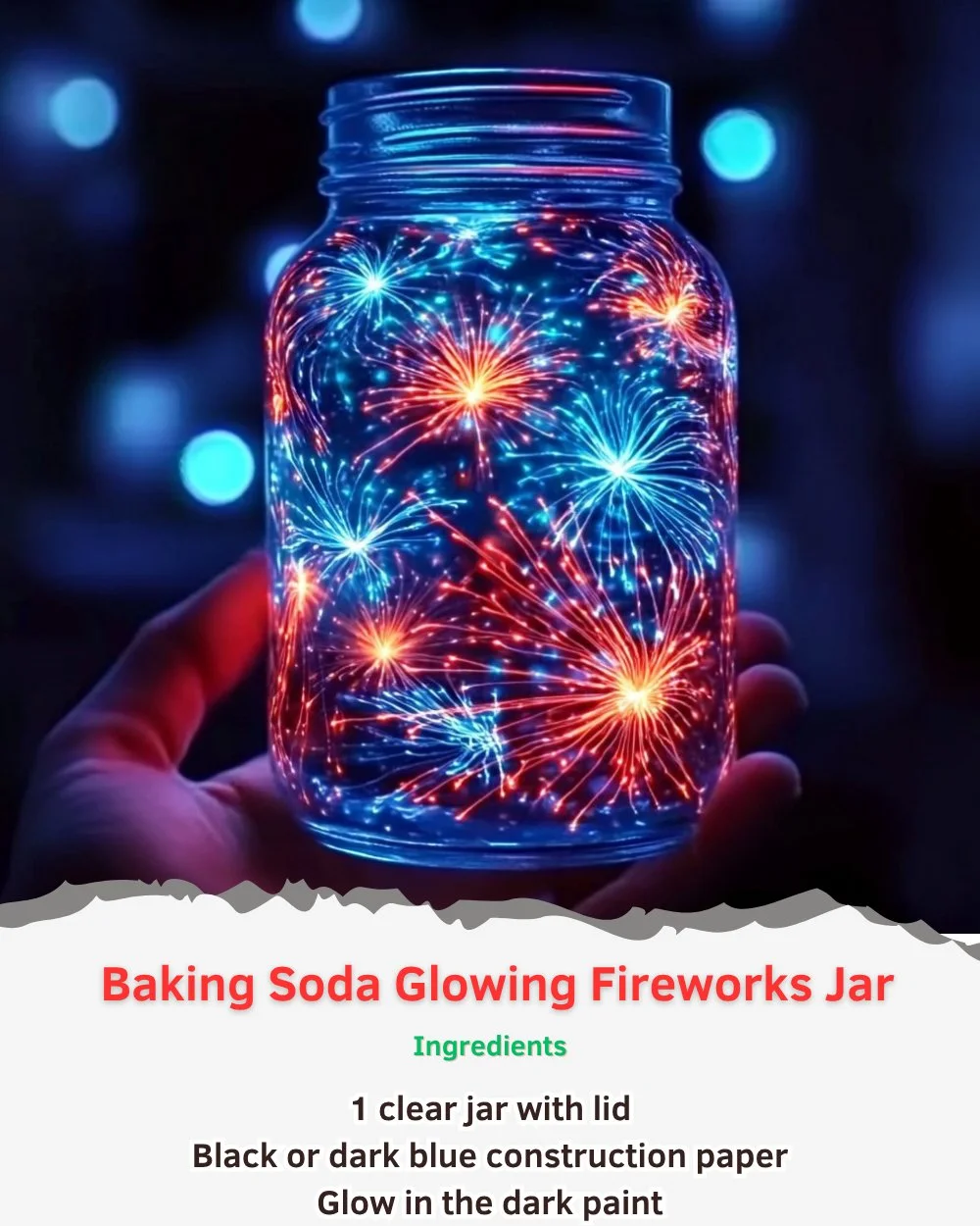 Baking soda fireworks jar experiment glowing effect