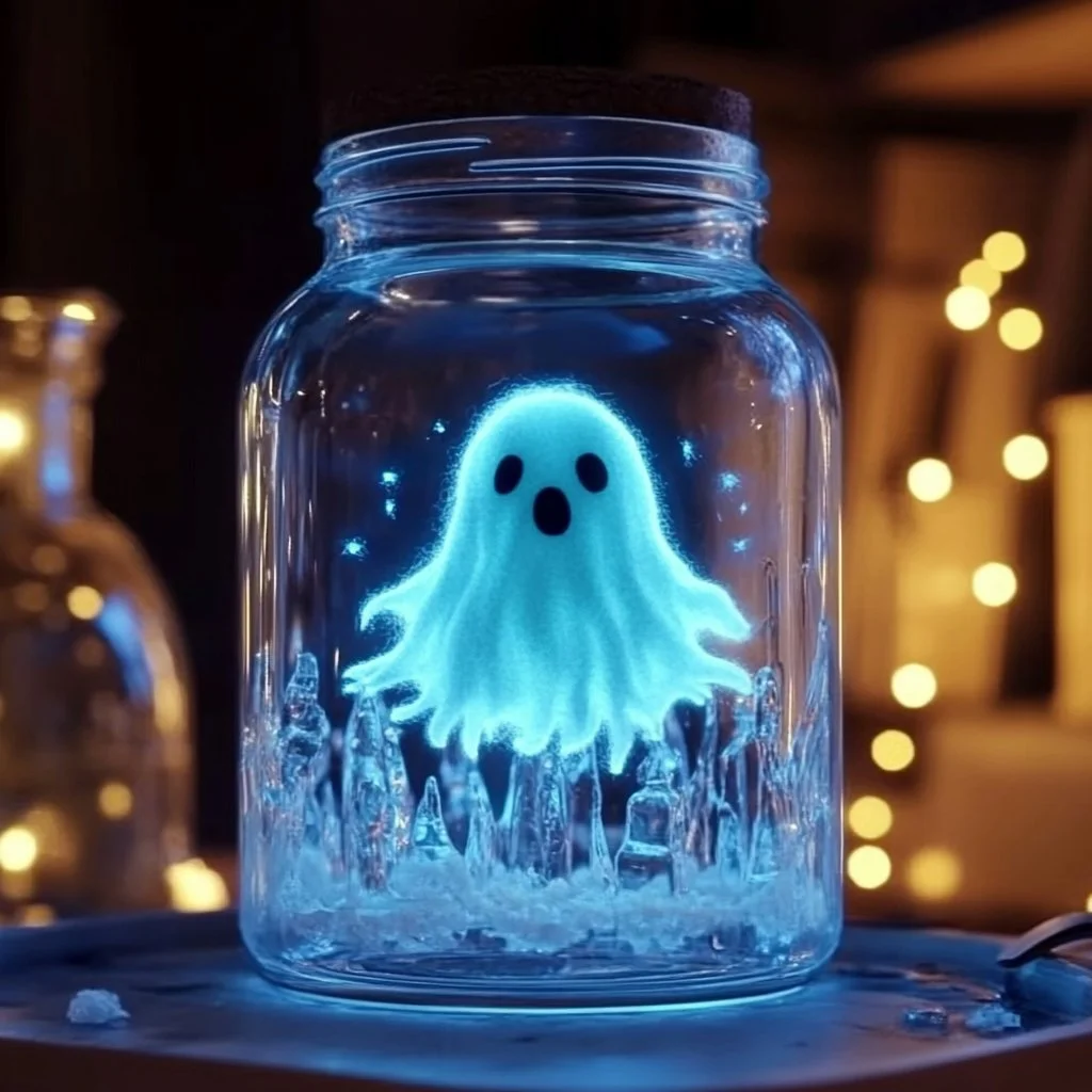 Baking soda glowing ghost jar for Halloween decoration