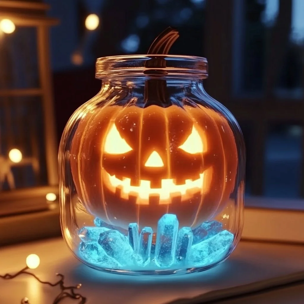 Baking soda glowing pumpkin in a jar for Halloween decoration