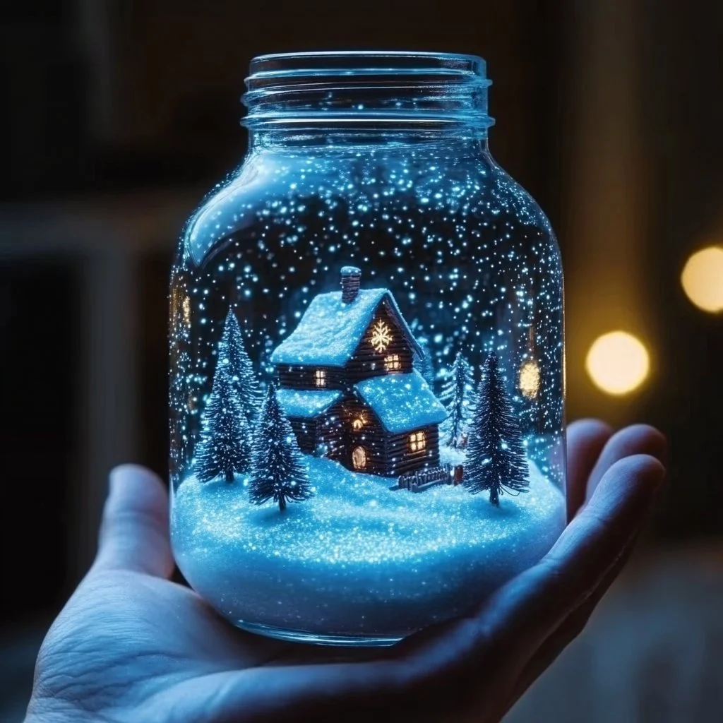 DIY Baking Soda Snow Globe craft guide with festive decorations.