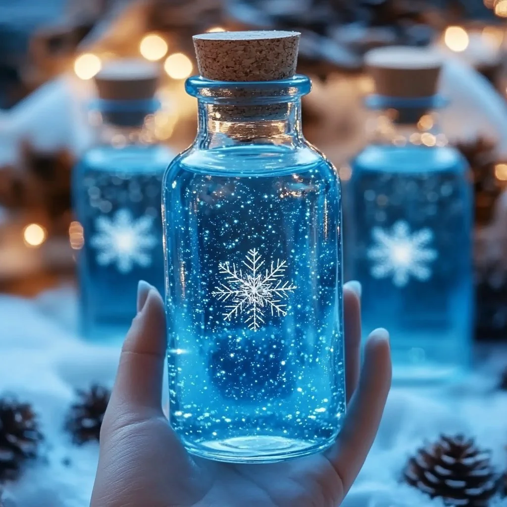 Winter sensory bottle made with baking soda for kids' sensory play.