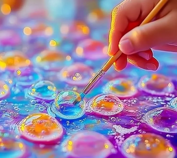 Children creating colorful art with bubble painting techniques