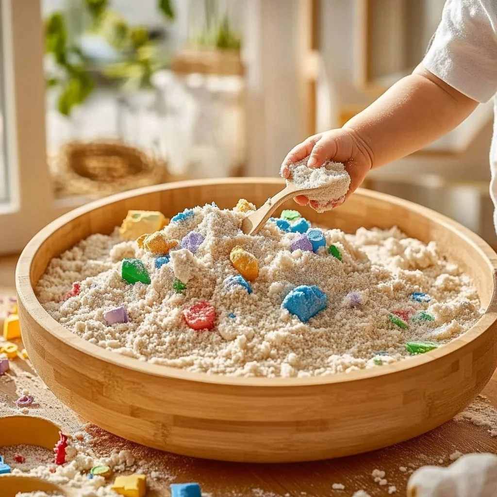 Homemade kinetic sand made from cornstarch and dish soap