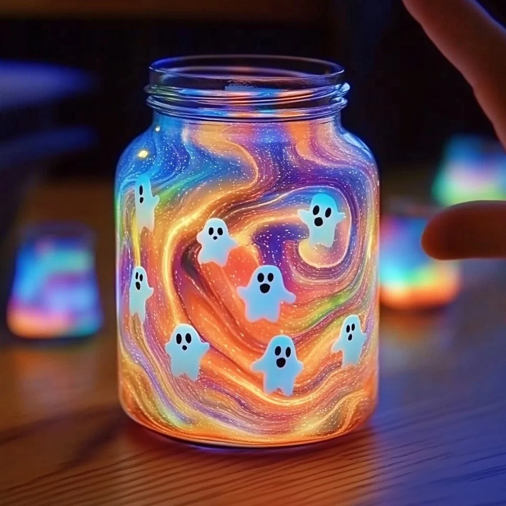 Dish soap glowing ghost jar for Halloween decoration