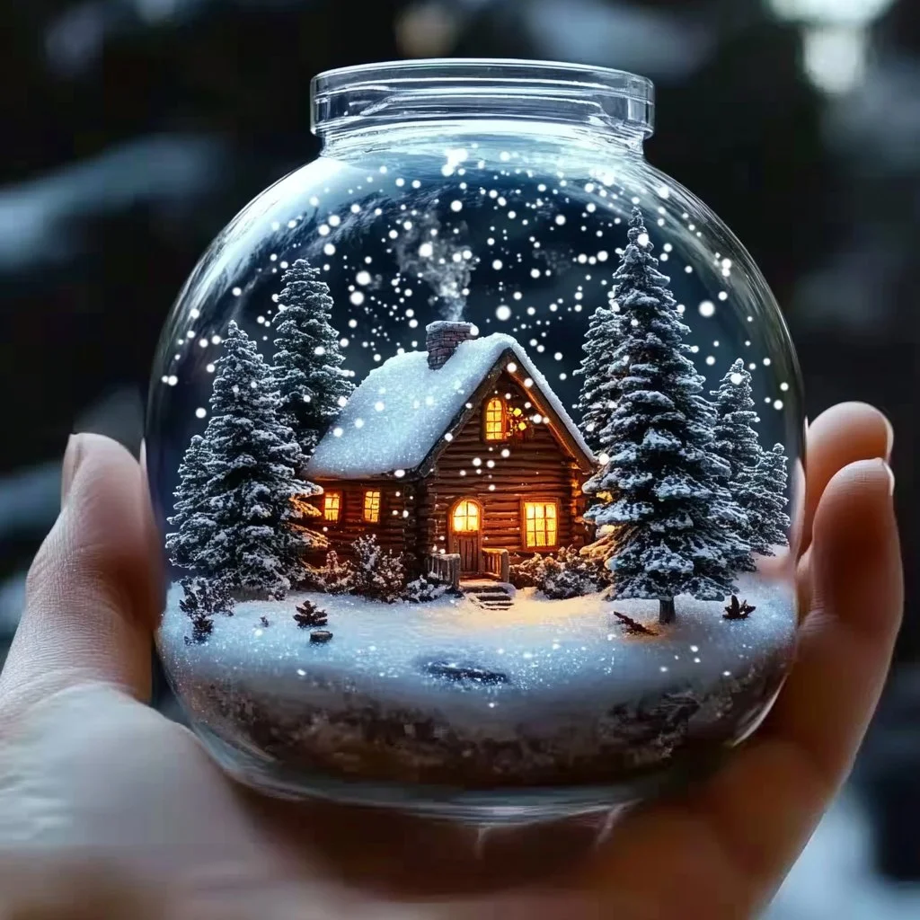 DIY baking soda snow globe crafted with festive decorations inside