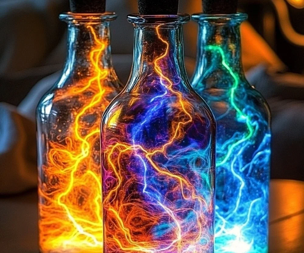 DIY bubbling rainbow lightning bottles filled with vibrant colors and bubbles