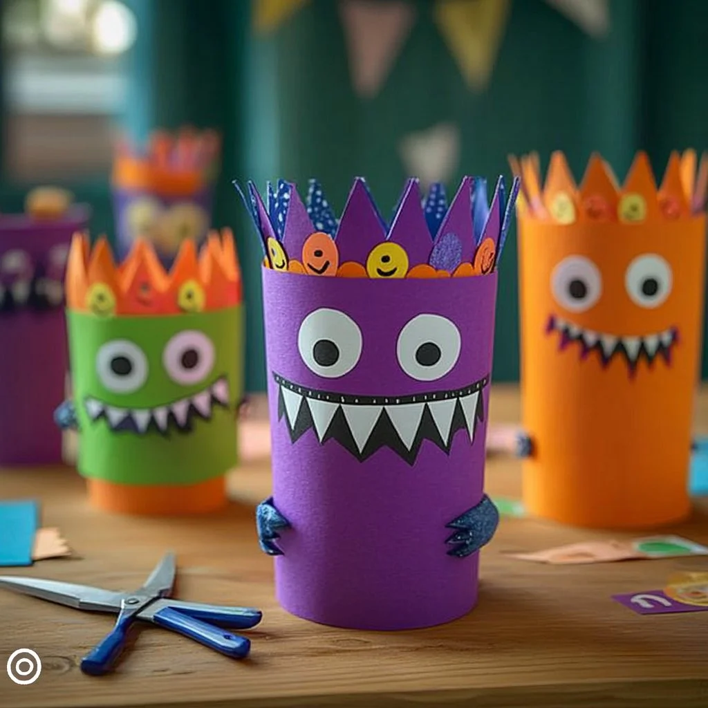 Colorful DIY paper cup monsters for kids' crafts