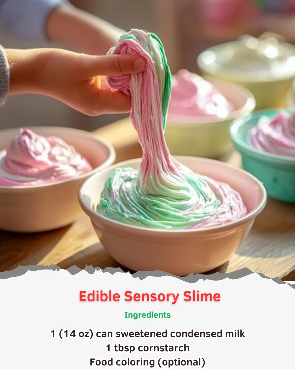 Colorful edible sensory slime in different shapes for fun and play.