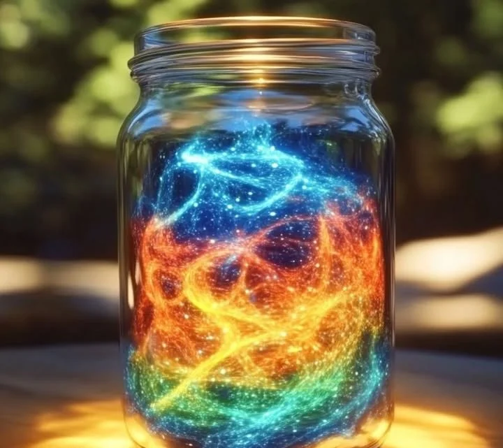 Vibrant fireworks displayed inside a glass jar for creative fun