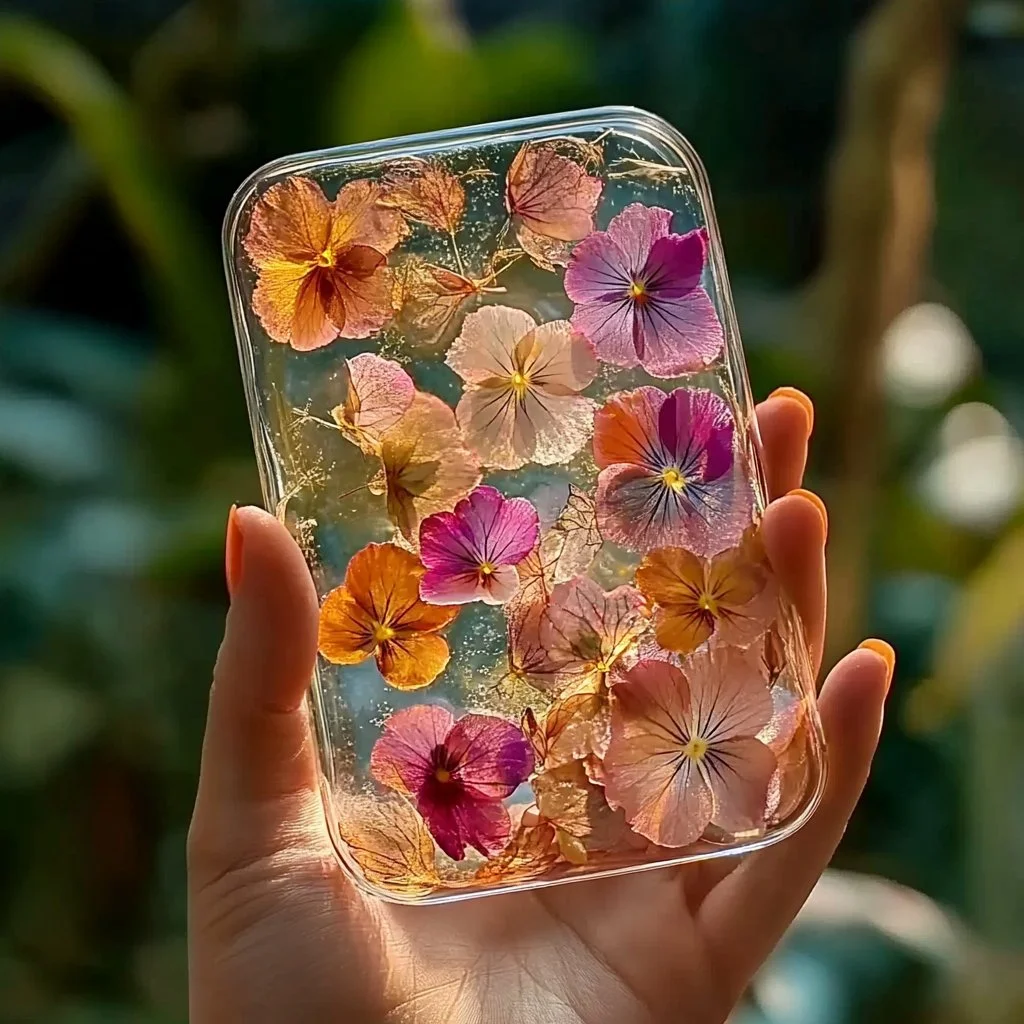 Colorful gelatine flower suncatchers catching sunlight