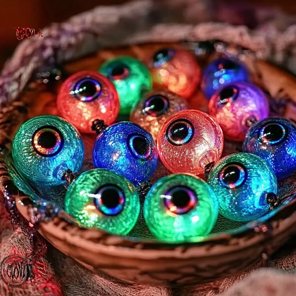 Glowing eyeball beads for crafting and decoration with spooky appeal